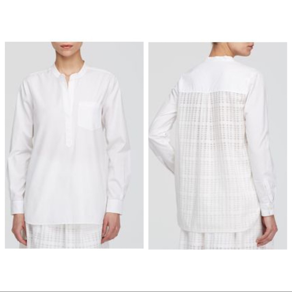 Vince Mixed Media Half Placket Tunic Blouse